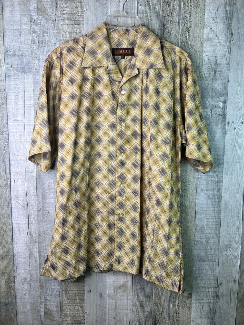 INSERCH Fine Tailoring Italy Large Plaid Yellow & Gray Short Sleeve Shirt